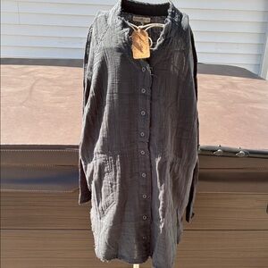 NATURAL LIFE Washed Charcoal Button-Front Long Sleeve Dress new with tags